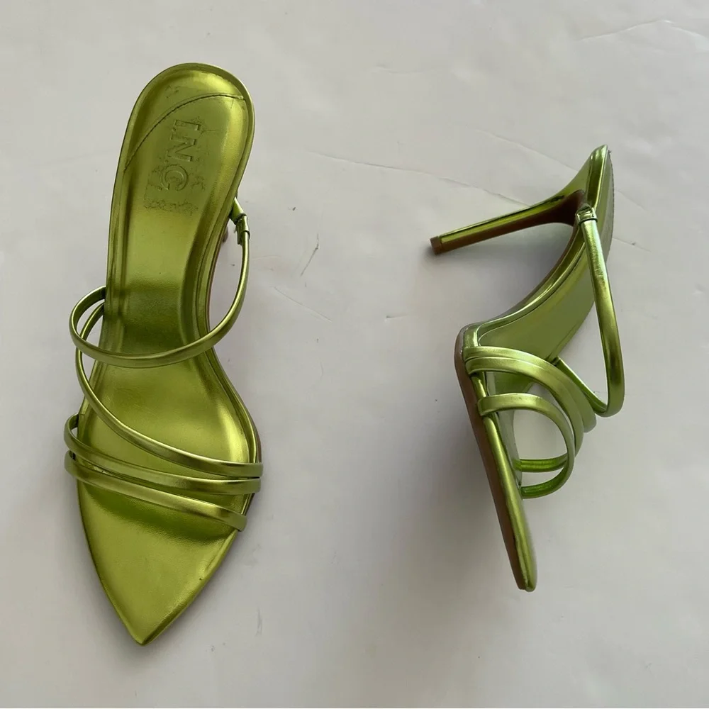 INC Lime Green Strappy Open-toe Kitten Heels Sandals - Picture 2 of 7